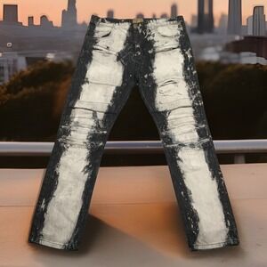 Grindhouse Jeans 40 Smoke Gray Distressed Thrashed Stretch Grunge Skate Moto Y2k